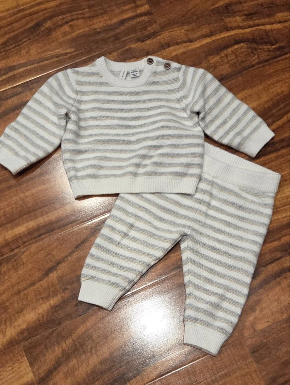 Janie and Jack EUC 3-6 Months Ivory/Tan/Gray Striped Sweater and Pants Set